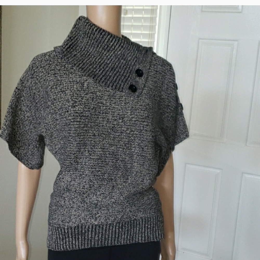 Grass Collection Marled Cowl Neck Sweater Short Sleeve 100% Cotton L